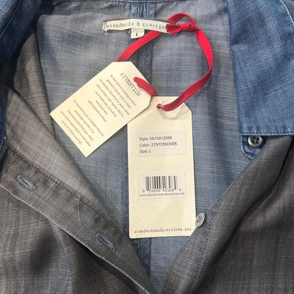 Standards & Practices New With Tags Blue & Gray Long Sleeve Blouse Size Large - Picture 6 of 8